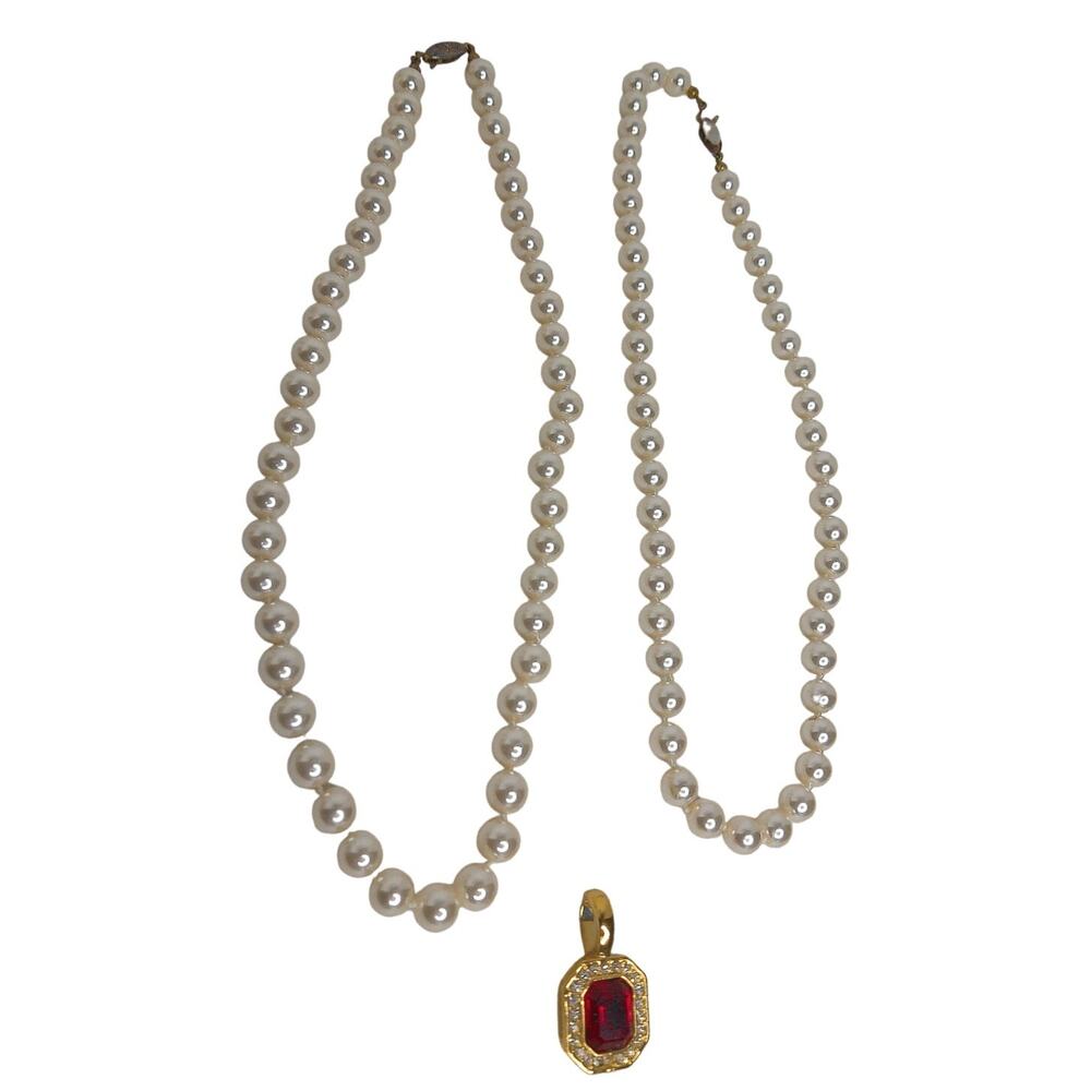 Roman 2 Faux Pearl Chokers with Pendant Vintage READ - Picture 3 of 8